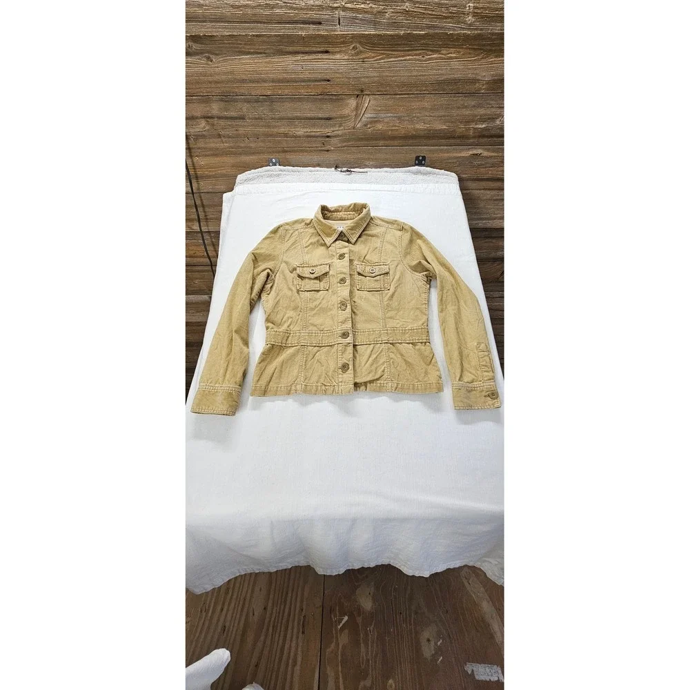 Old Navy Womens Tan Corduroy Button Front Utility Jacket Khaki Size L Cotton